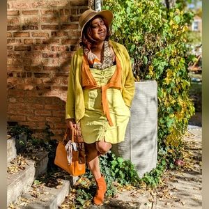Anthropologie Yellow Mini Dress with Orange Accents